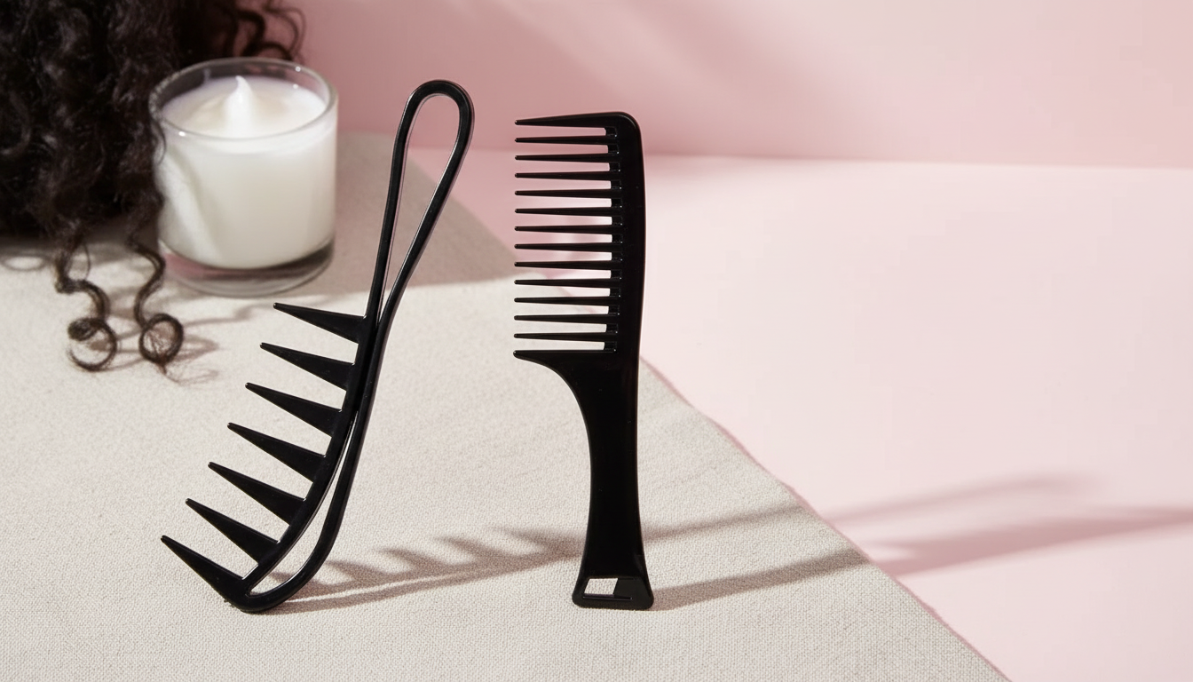 Black Wide-Tooth Comb Set: Detangle Natural Hair & Wigs