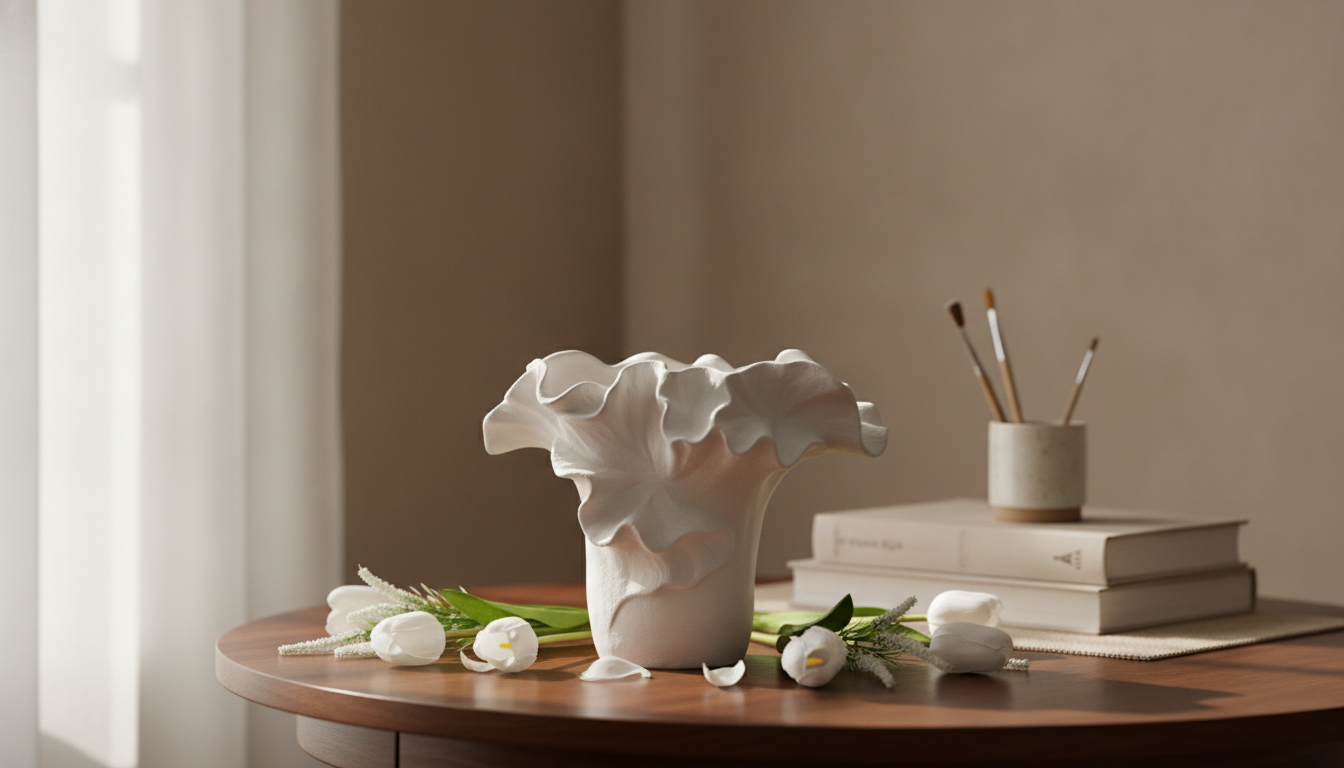 Petal-Pleat Handmade Ceramic Vase for Tabletop Styling
