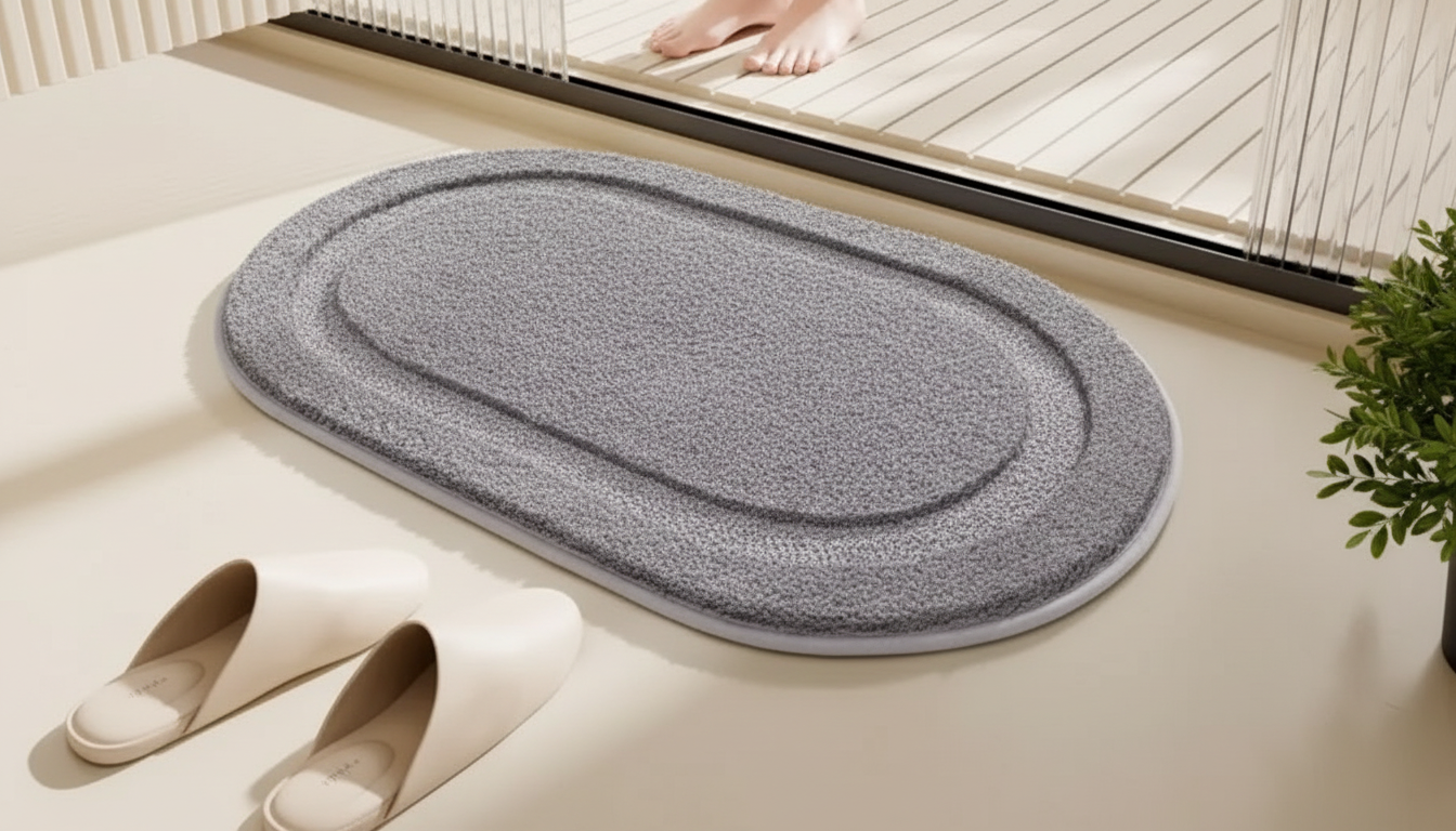 Plush Oval Microfiber Bath Mat: Non-Slip, Absorbent