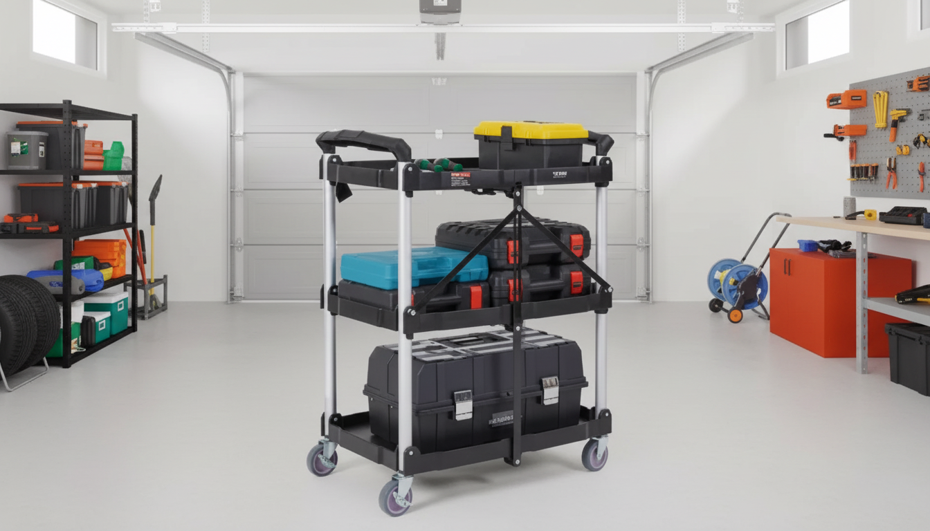 Slim 3-Tier Folding Rolling Cart for Kitchen & Bath